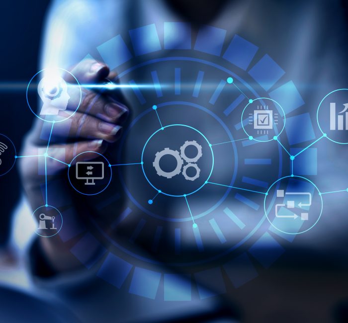 Rpa Concept With Blurry Hand Touching Screen