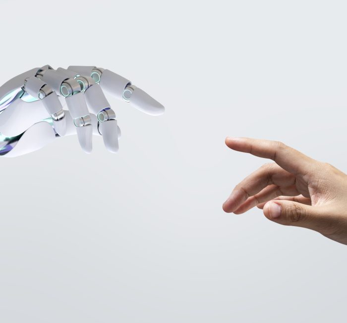 Technology human touch background, modern remake of The Creation of Adam